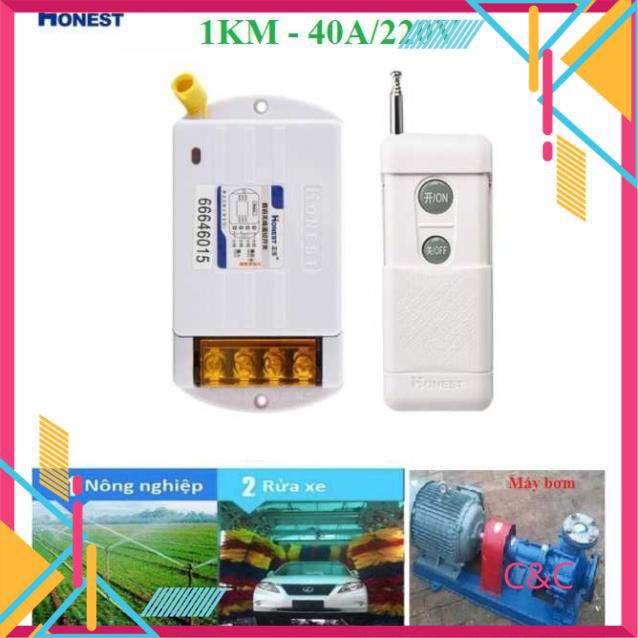 [Có HỌC LỆNH]Công tắc điều khiển từ xa bật tắt máy bơm nước 40A/220V khoảng cách 1Km Honest 6220KD, công tắc wifi