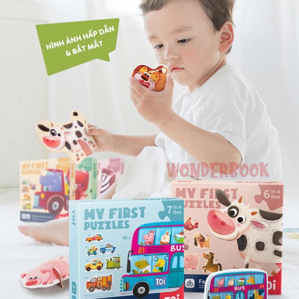 Bộ XẾP HÌNH PUZZLE ĐẦU ĐỜI cho bé 2+ My first puzzle nhiều chủ đề đồ chơi thông minh ghép hình chính hãng TOI