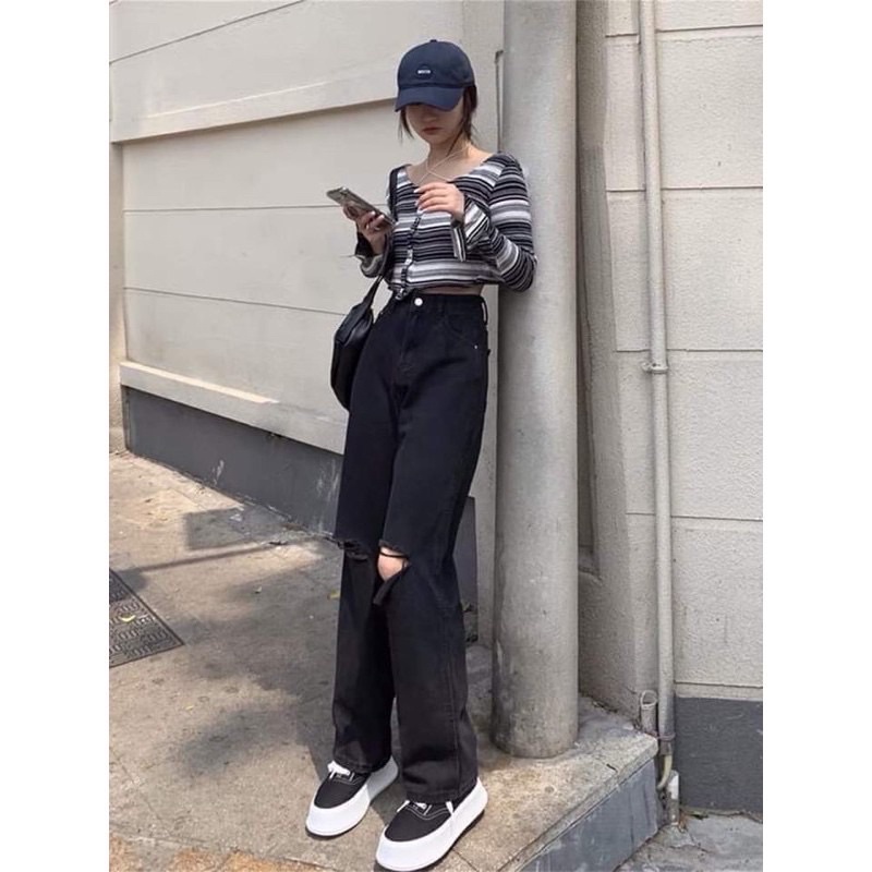 Quần jeans ống rộng rách gối, hàng loại 1 có nhiều kích cỡ
