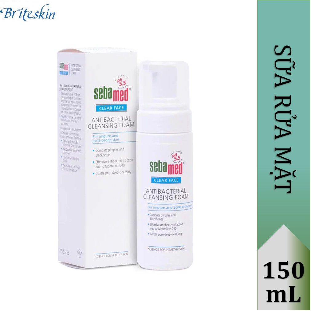 Sữa Rửa Mặt Tạo Bọt Kháng Khuẩn, Giảm Mụn và Giữ Âm Sebamed Clear Face Antibacterial Cleansing Foam pH 5.5 (50ml & 150Ẩm