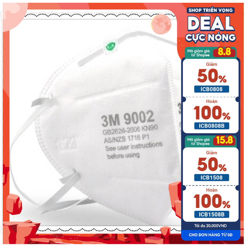 KHẨU TRANG 3M 9002 - ĐEO VÒNG QUA ĐẦU KHÔNG GÂY ĐAU TAI