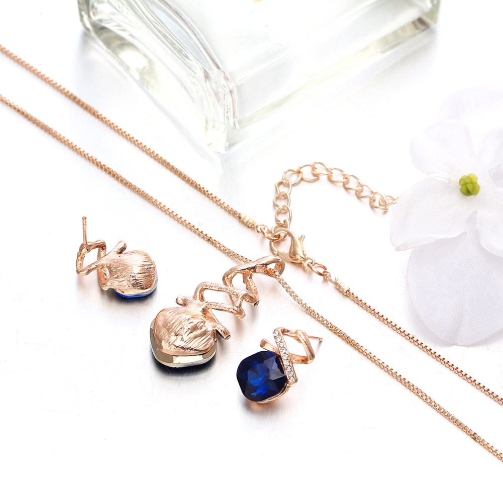 Bộ trang sức dây chuyền + đôi khuyên tai đính đá sang trọng thời trang cho nữ