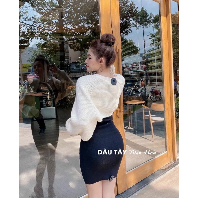 Áo khoác croptop cánh dơi tay bo phồng chất len thun cao cấp - R0/JJ5C