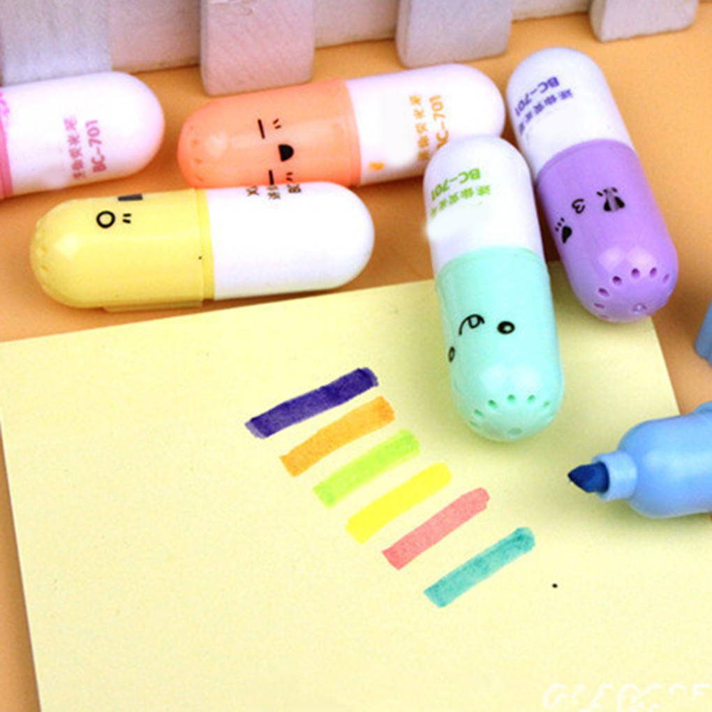 Set 6 Bút Đánh Dấu Tạo Hình Viên Thuốc Sáng Tạo