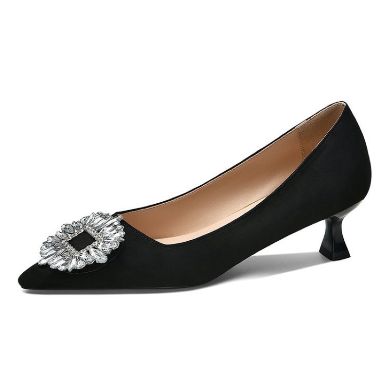 (KÈM ẢNH THẬT) 6628 Giày cao gót da lộn 3,5cm mũi nhọn khoá đá BIG SIZE 41-43