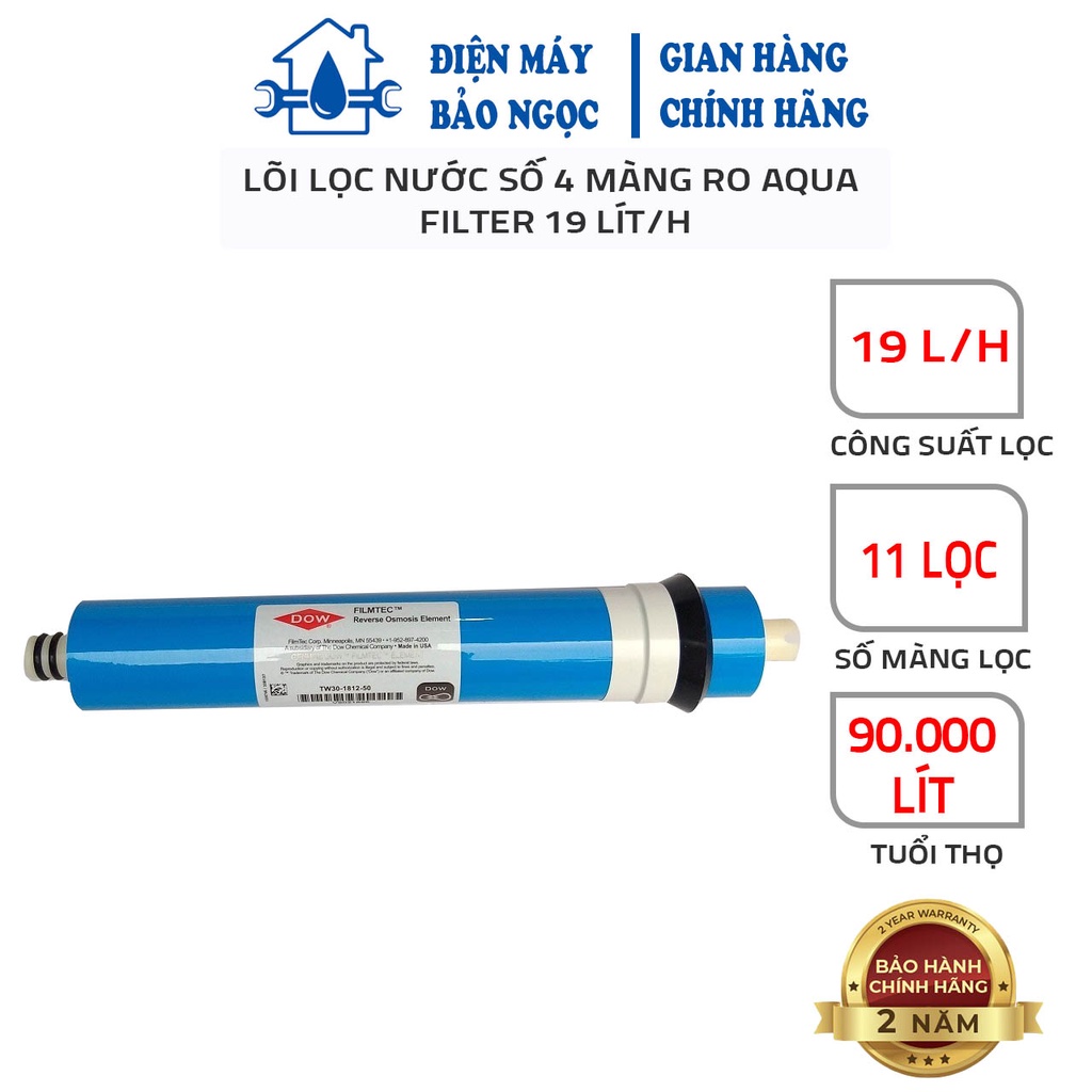 Lõi Lọc Nước Số 4 Màng RO DOW FILMTEC 10 Lít/H (Xanh) -150, Hàng Chất Lượng Cao