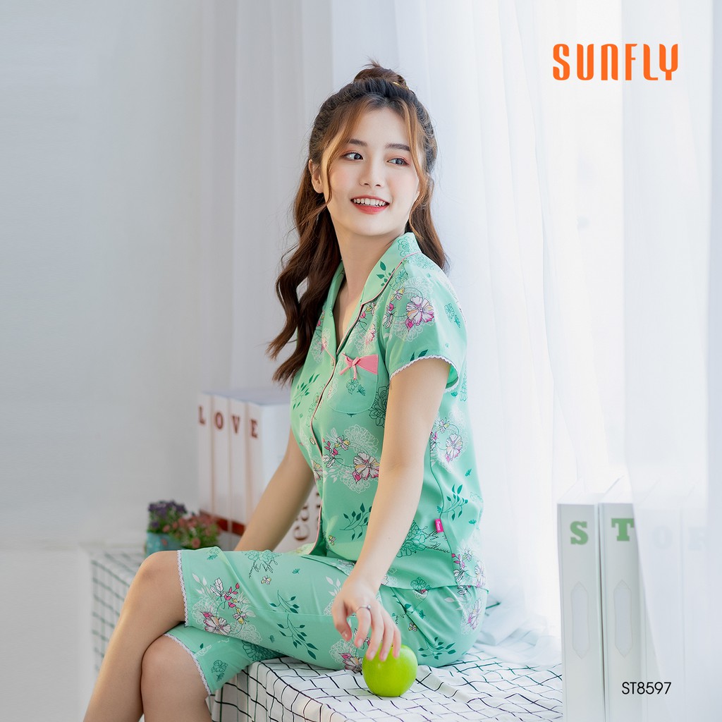 [Mã WABRMI99 giảm 12% đơn 99K]Bộ pijamas mặc nhà Sunfly áo cộc quần ngố- ST8597