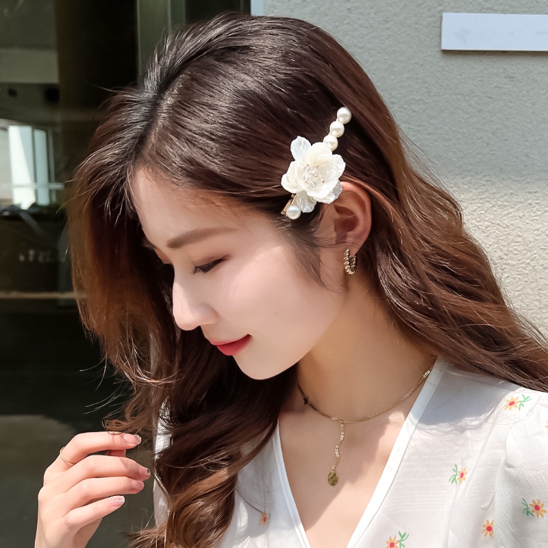 Kẹp Tóc Hoa Trà Đính Ngọc Trai Dễ Thương Phong Cách Hàn Quốc