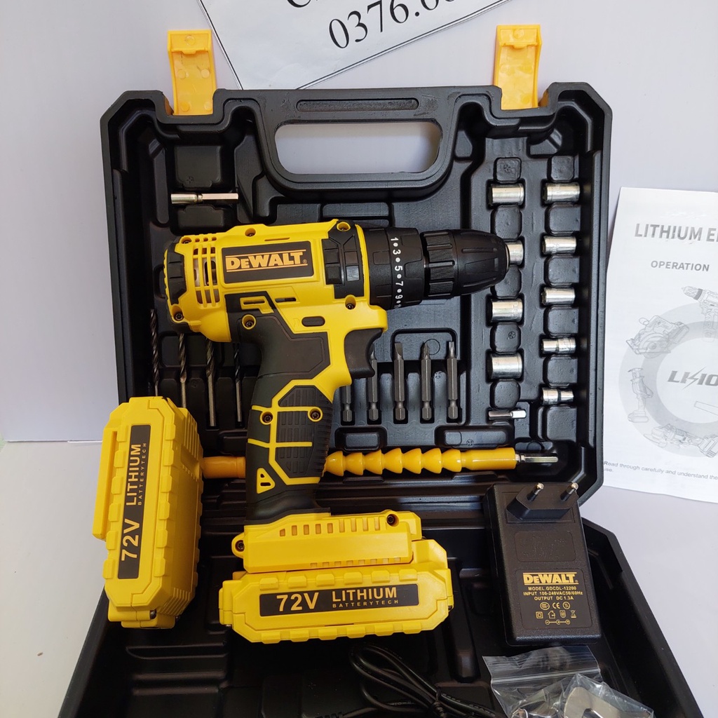 Máy khoan pin Dw 72v có đèn báo pin tặng 24 phụ kiện