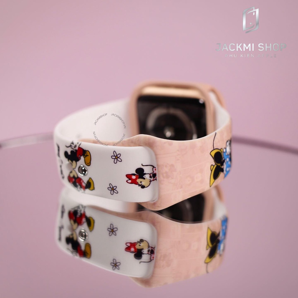 [COMBO 2 MÓN MICKEY HỒNG] DÂY SILICON HỌA TIẾT CHO APPLE WATCH + ỐP VIỀN RHINOSHIELD CHO APPLE WATCH