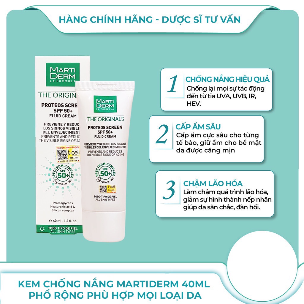 MBC M26 Kem chống nắng cho da dầu, mụn, nám và tăng sắc tố MartiDerm The Proteos Screen SPF50+ 40ml