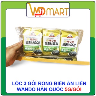 Lốc 3 gói rong biển ăn liền loại ngon Wando Hàn quốc 5g/gói