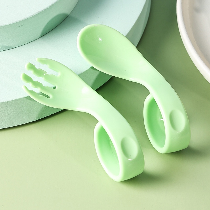 Bộ Muỗng Nĩa Tập Ăn Có Tay Cầm Uốn Cong Cho Bé