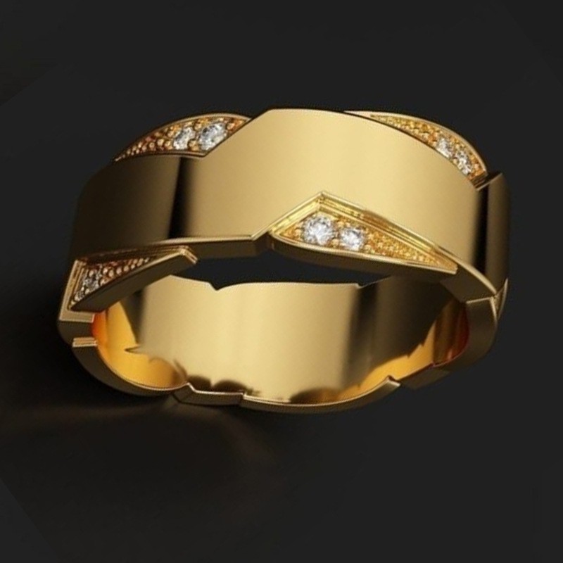 Nhẫn thép titan thời trang nam Nhẫn kim cương mạ vàng 18k
