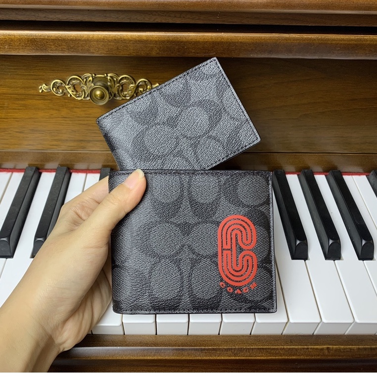Ví Coach Nam Chính hãng màu đen logo C đỏ