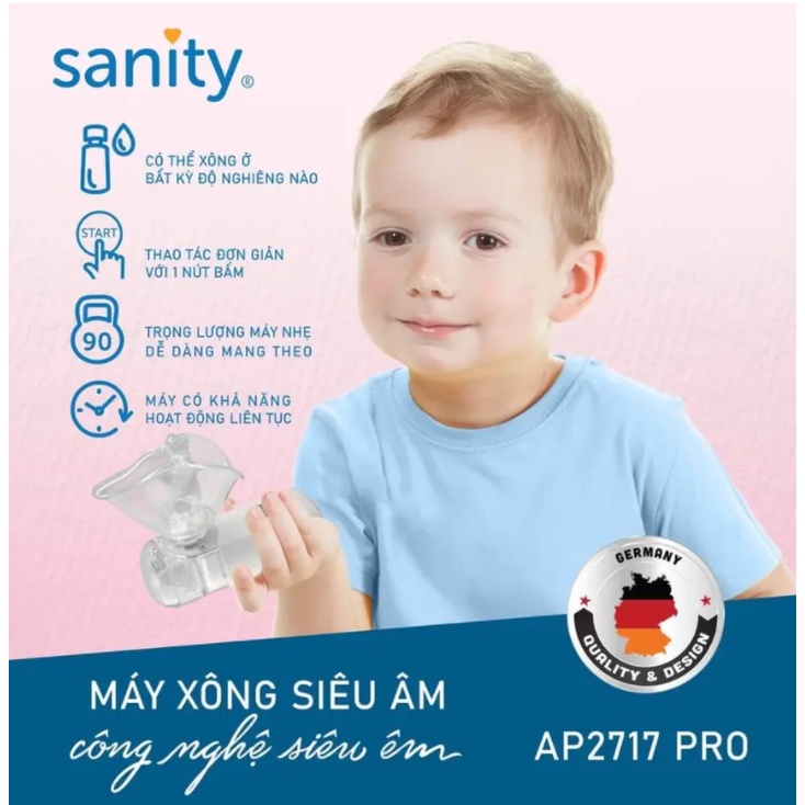 Máy xông khí dung cầm tay SANITY AP-2717 PRO pin AA/USB, Xông siêu âm không ồn, hạt nano - Công nghệ Đức