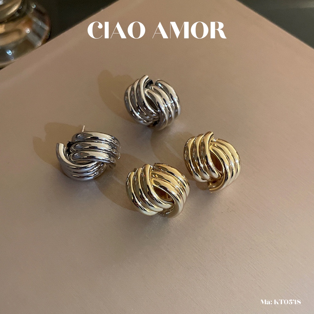 KT0548-Khuyên tai nữ, Bông tai nụ đơn giản 2 lớp vân Trang sức Ciao Amor