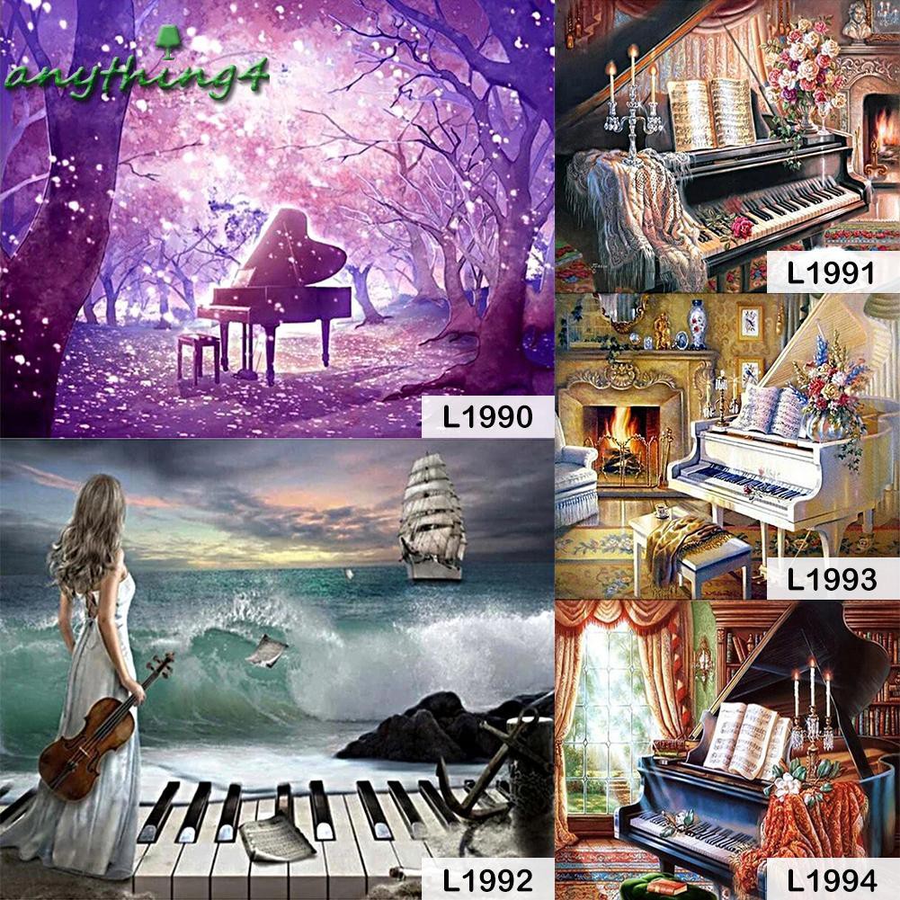 Bộ tranh đính đá 5D tự làm hình vẽ đàn piano trang trí độc đáo