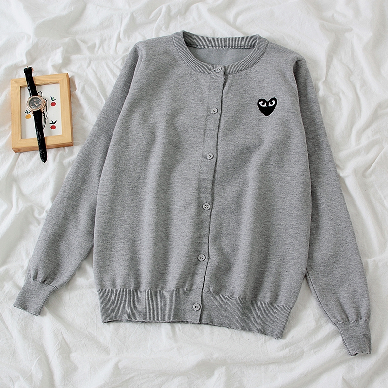 IELGY Áo sweater Mỏng Tay Dài In Hình Trái Tim Màu Đen Dễ Thương Cho Nữ