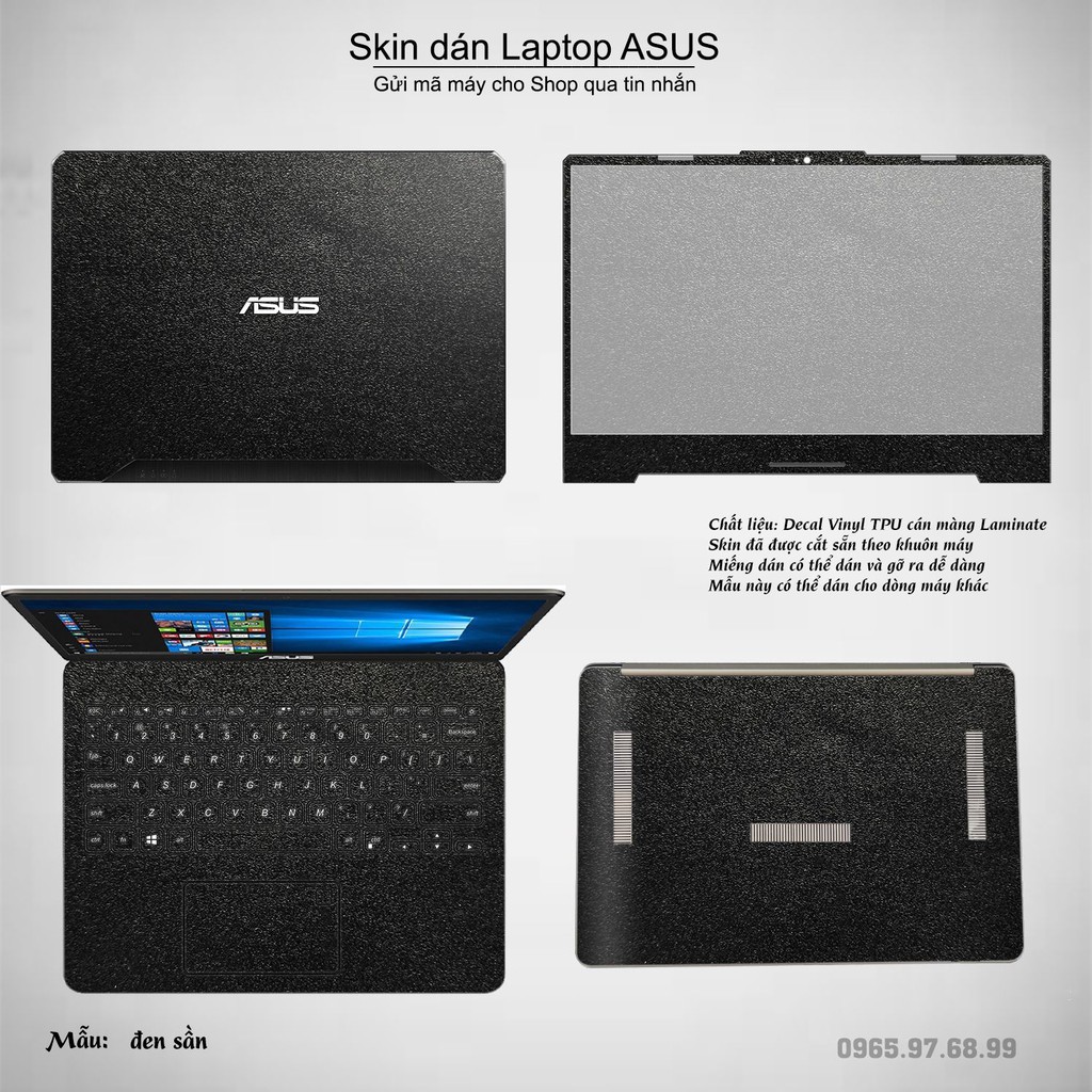 Skin dán Laptop Asus in màu đen sần (inbox mã máy cho Shop)