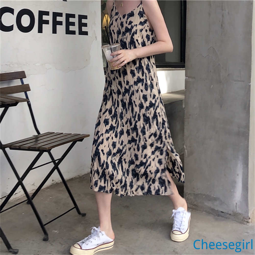 Đầm Hai Dây In Họa Tiết Mực Thời Trang Hàn Quốc Cho Nữ