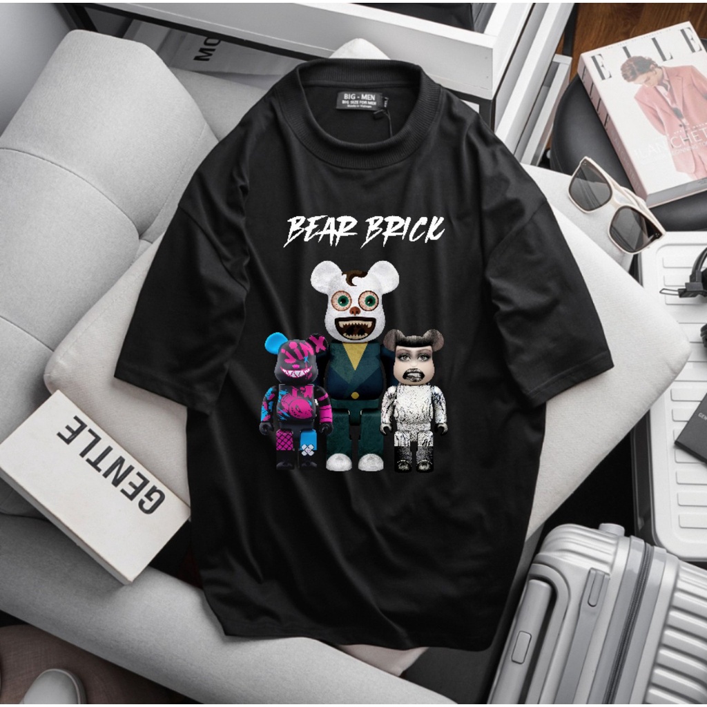 Áo thun nam tay ngắn màu đen bigsize 75 - 125kg - 3 chú gấu bearbrick
