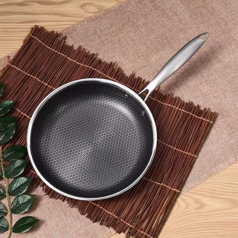 Chảo chống dính vân tổ ong sâu lòng inox 304 chính hãng dùng được cho bếp từ bếp hồng ngoại bếp ga dễ dàng chùi rửa