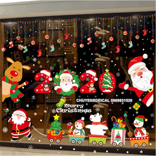 COMBO Decal Trang Trí Noel Hai Mặt Hít Tĩnh Điện Không Dơ Kính- DÁN CỦA LỚN SẮC MÀU ( 4 tấm )