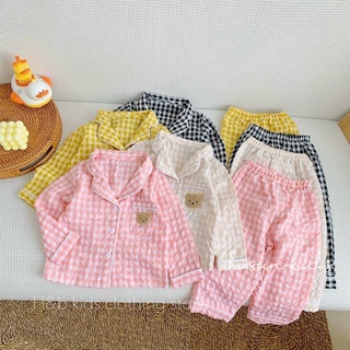 Bộ dài tay Pijama gấu nâu kẻ caro cực đẹp bé trai bé gái Namkidshop (V776)