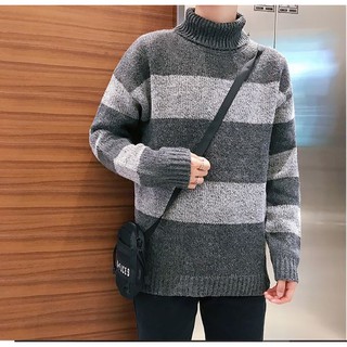 Áo len nam cổ lọ Ấm Áp phối sọc cá tính Hot Mùa Thu Đông 2018