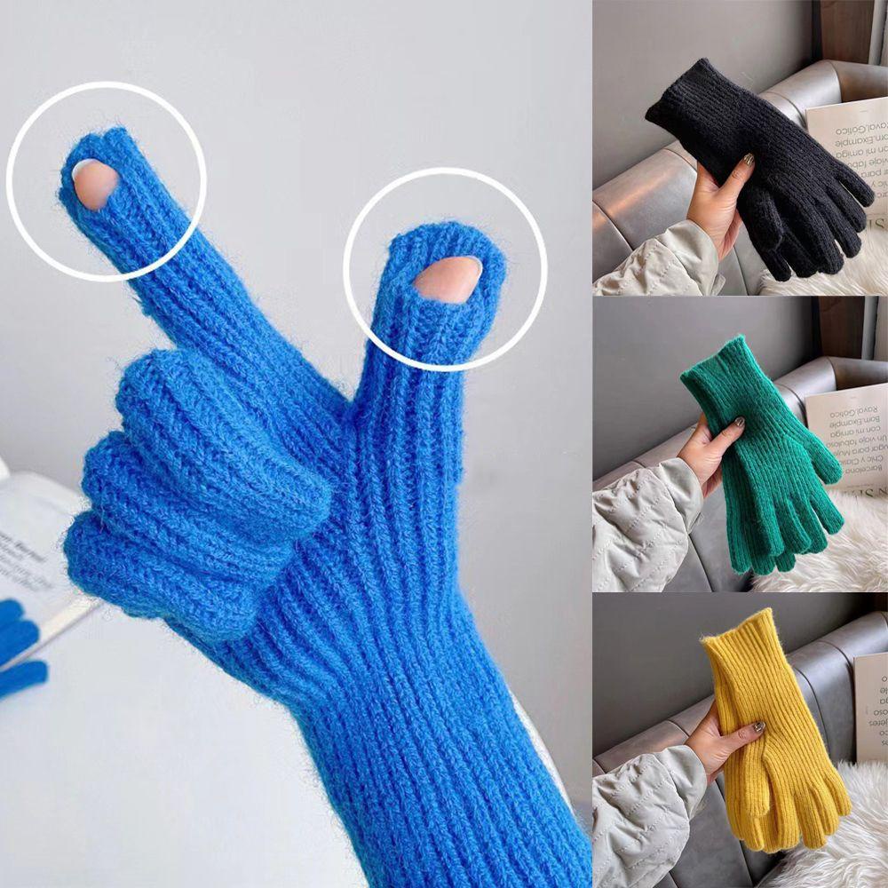 Layor1 Găng Tay Len Dệt Kim Màu Xám Trơn Mềm Mại Có Thể Sử Dụng Màn Hình Cảm Ứng Cho Nữ