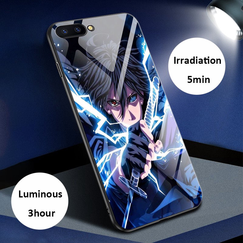 Ốp điện thoại cứng siêu mỏng họa tiết anime dạ quang dành cho Oppo A3s A5s A5 2020 A9 2020 A53 2020 A7 A12 A31 2020 Reno3 F9 Realme 2 Pro Realme C1 A12e Night Glow Naruto Sasuke Phone Shockproof Covers