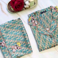 Bộ Pijama lụa satin cộc họa tiết