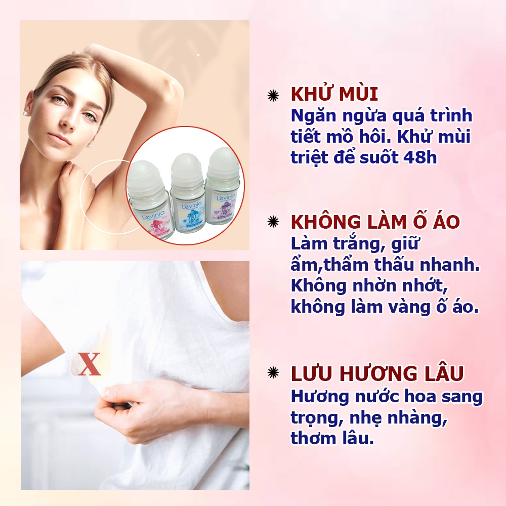 Lăn nách Levinia khử mùi triệt để 48h trắng da ngừa thâm không gây vàng ố áo 50g