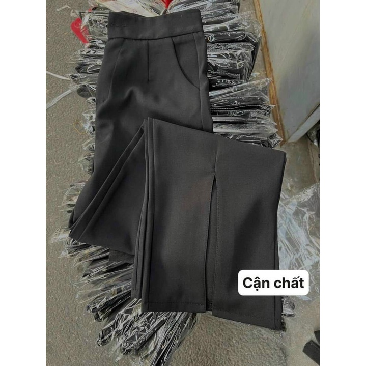 Quần tây nữ ống loe, Quần vải cạp cao xẻ gấu vải nhập khẩu cao cấp - Sogeum