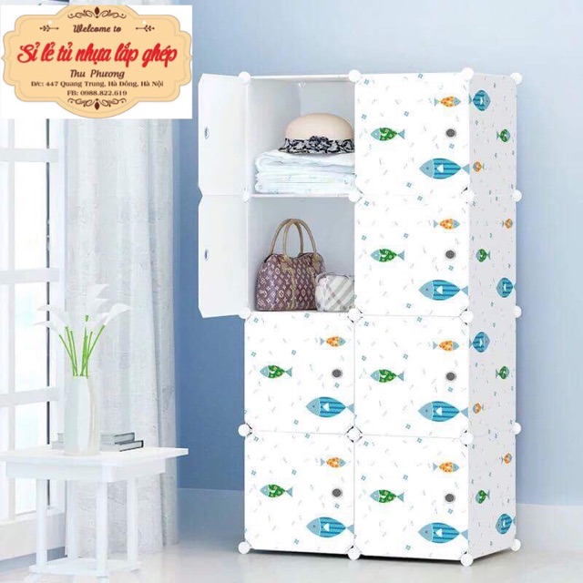 Tủ nhựa lắp ghép 8 ô Size sâu 47cm. Tặng kèm treo đồ