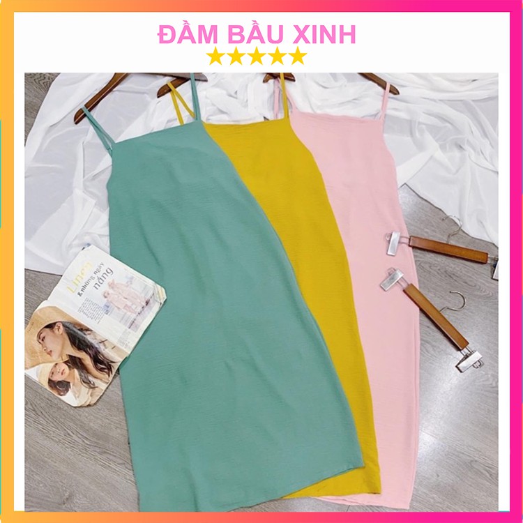 Váy bầu đũi 2 dây đầm maxi hở lưng dáng dài tiểu thư