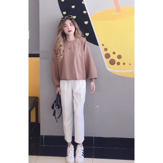 ÁO THUN CROPTOP TRƠN FORM RỘNG TAY DÀI BASIC 2