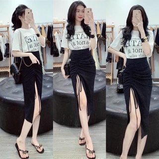 Set Bộ đồ nữ đi dự tiệc, Set bộ đồ nữ áo thun váy body rút dây cao cấp