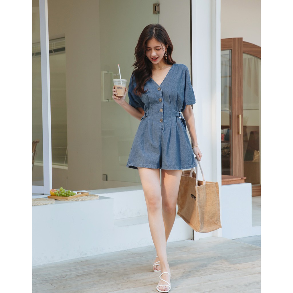 Jumpsuit denim thắt eo tay bồng nữ Air Space 2121828002