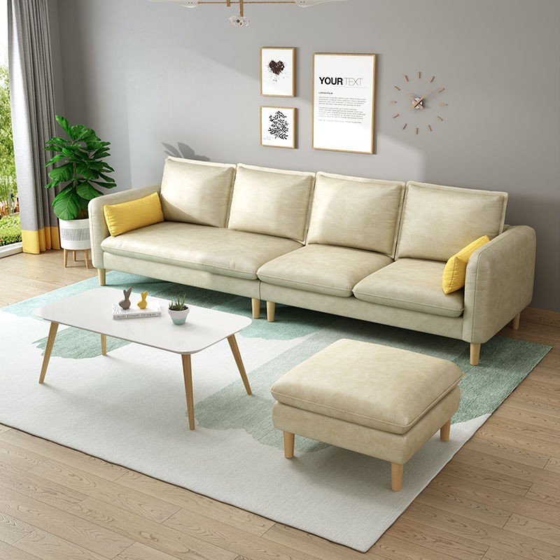 sofa phòng khách chung cư nhỏ vải thô gỗ hiện đại đơn giản cho nhiều người thuê phong cách Bắc Âu có thể giặt được