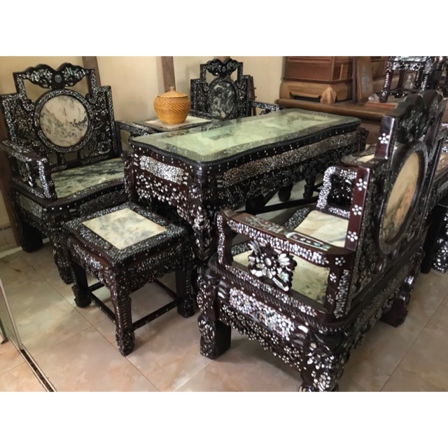 Bộ ghế vách gỗ gụ khảm ốc sà cừ đẹp long lanh