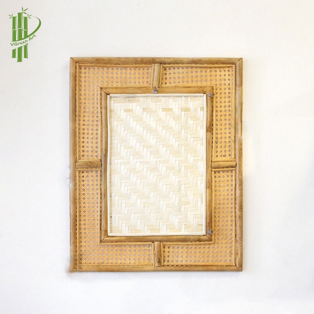 Gương treo tường trang trí hình chữ nhật khung mây tre đan. Gương soi cỡ lớn giá tốt, vintage, cổ điển, truyền thống