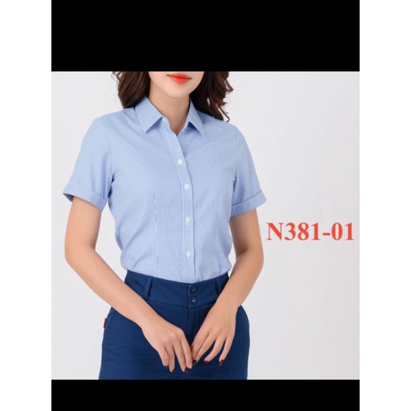 Áo sơ mi nữ Thái Hòa sọc caro vải sợi tre pha cotton và poly