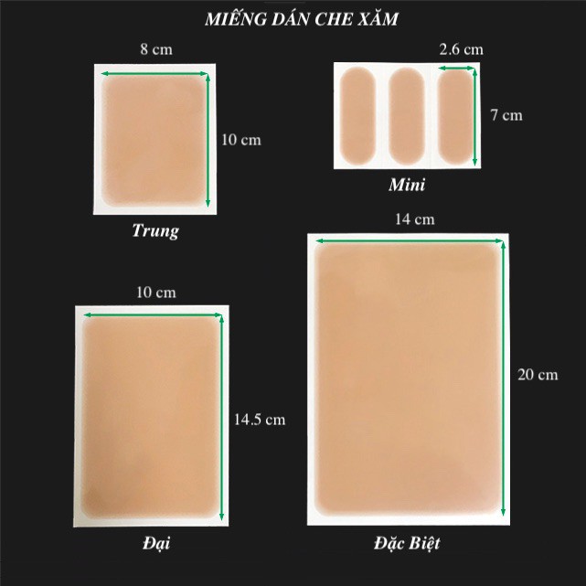 Miếng dán che hình xăm Nhật Bản, nhiều kích thước, nhiều tone da, chống thấm nước, chống mồ hôi, che hình xăm hoàn hảo