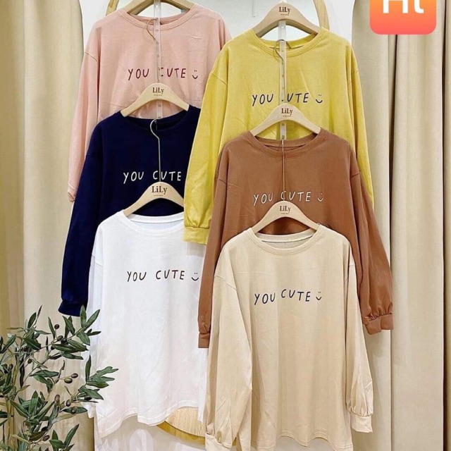 Áo thun dài tay in chữ đơn giản you cute