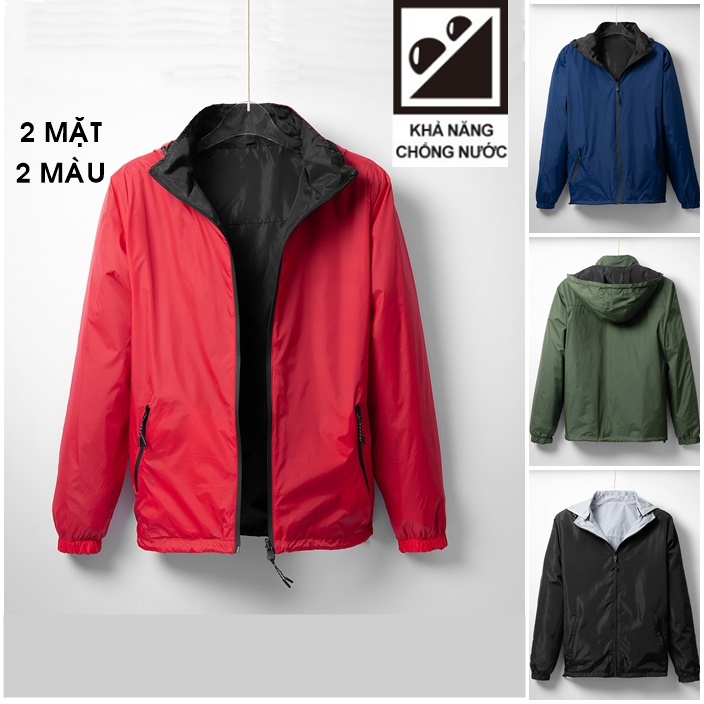 Áo gió Nam Nữ cao cấp ,áo khoác 2 mặt, mũ tháo rời,chống nước,chống bụi