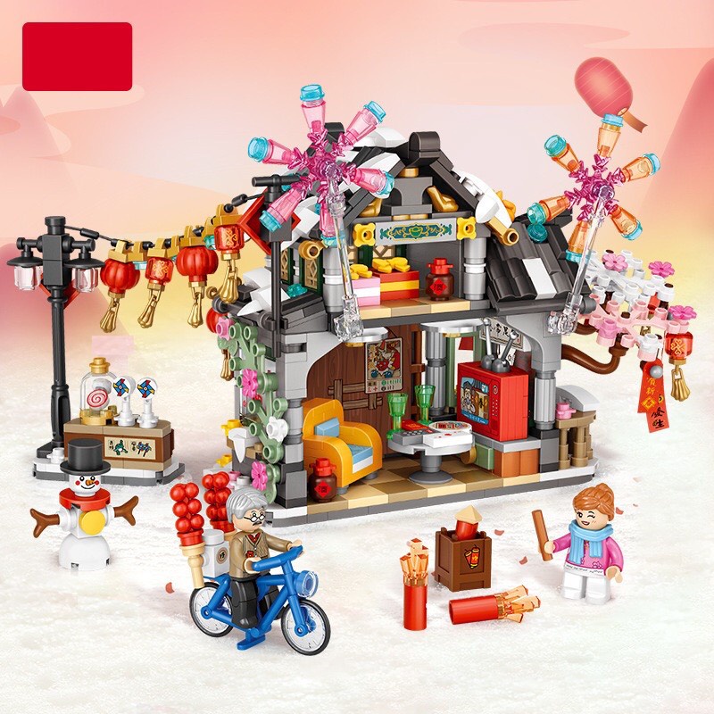Bộ mô hình lắp ráp khối xây dựng, đồ chơi New Year's Eve Day, Christmas House, Candy House quà noel