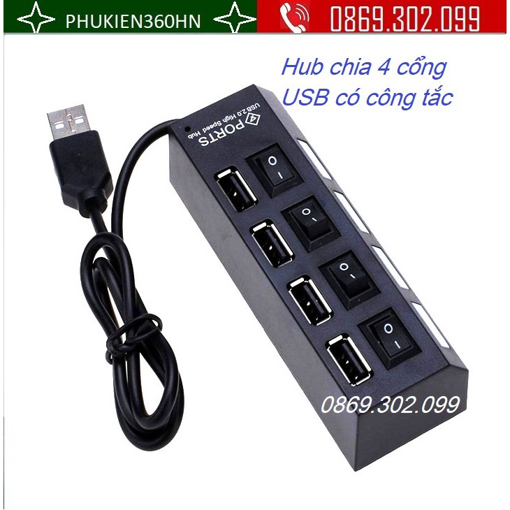 Hub chia 4 cổng USB có công tắc chính hãng