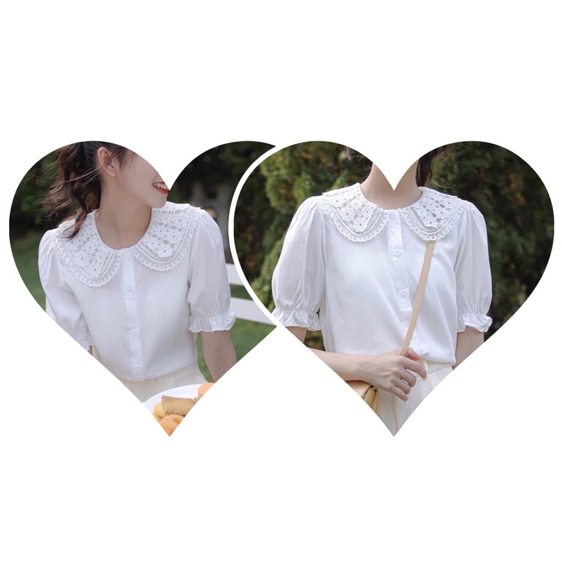ÁO SOMI TRẮNG CỔ REN 2 TẦNG